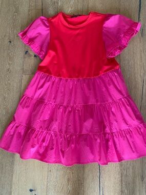 Women's Red and Hot Pink Midi Dress